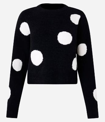 Suéter Curto em Chenille Jacquard com Cava Deslocada e Estampa Poá