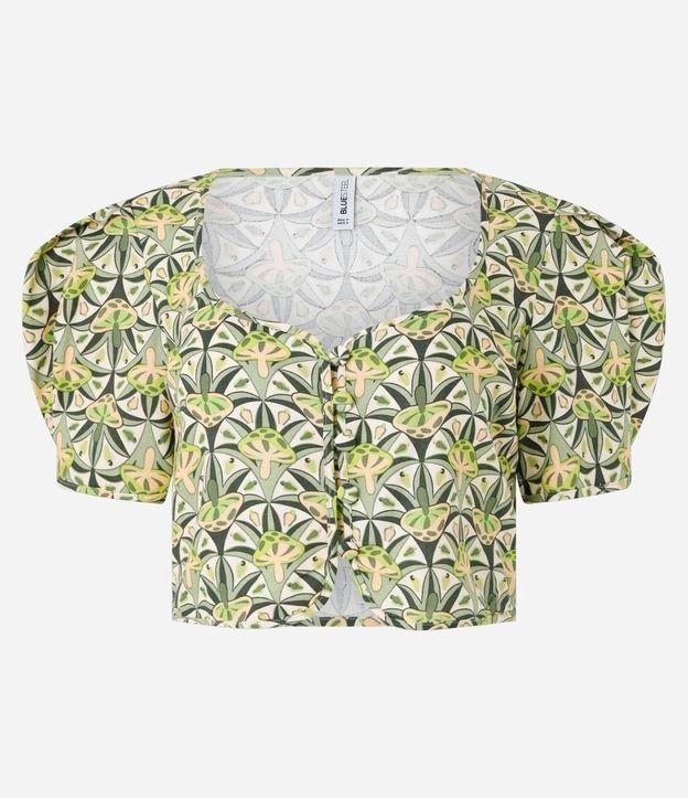Blusa Cropped em Viscolinho com Estampa Cogumelos - 1