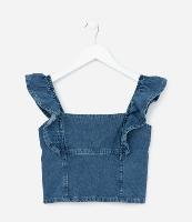 Blusa Cropped Infantil em Jeans com Babados - Tam 5 a 14 Anos - 1