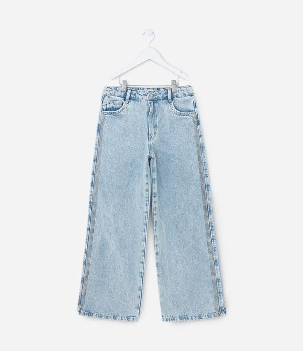 Calça Wide Leg Infantil em Jeans com Brilhinhos - Tam 5 a 14 Anos - 1