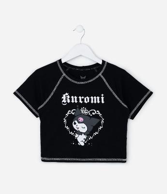 Camiseta Curta Infantil com Estampa Kuromi - Tam 5 a 14 Anos