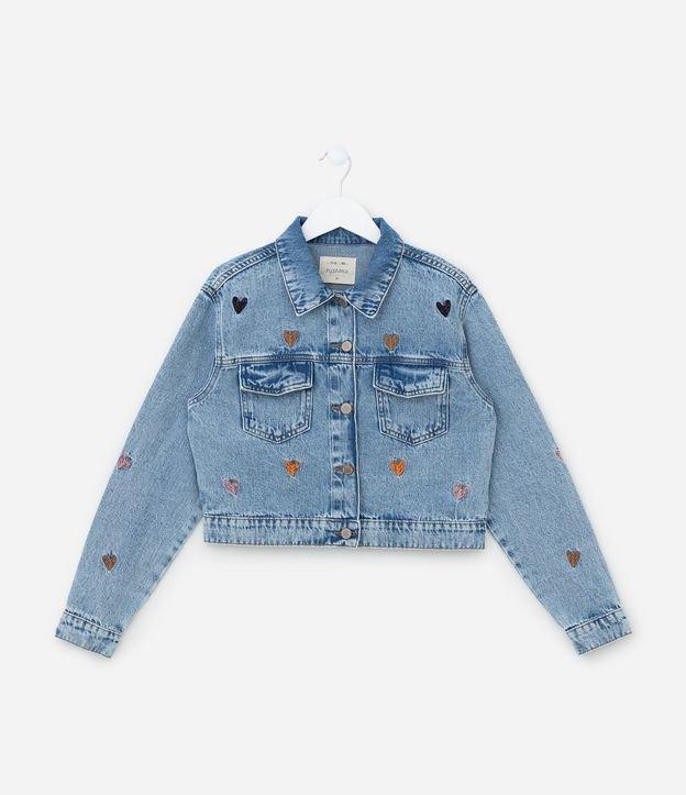 Jaqueta Curta Infantil com Bordado de Corações - Tam 5 a 14 Anos - 1
