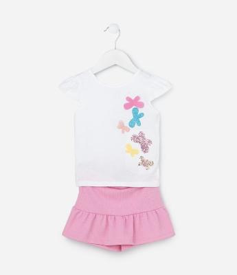 Conjunto Infantil com Bordado Borboletas em Paetês - Tam 1 a 6 Anos