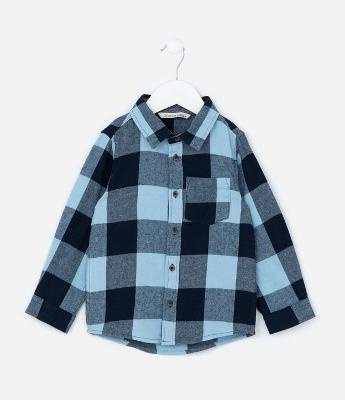Camisa Infantil em Flanela com Estampa Xadrez - Tam 1 a 6 Anos