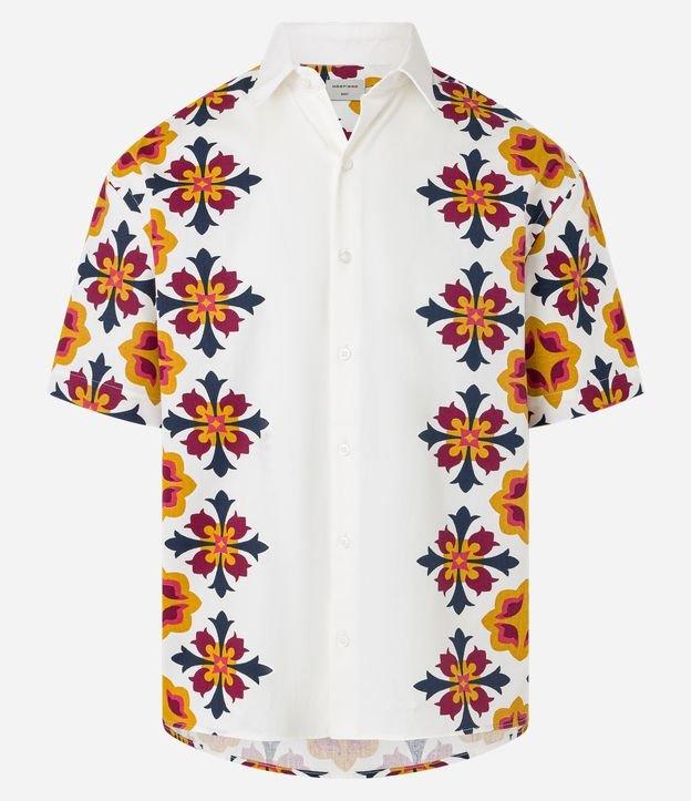 Camisa Boxy em Sarja com Estampa de Azulejo Português - 1