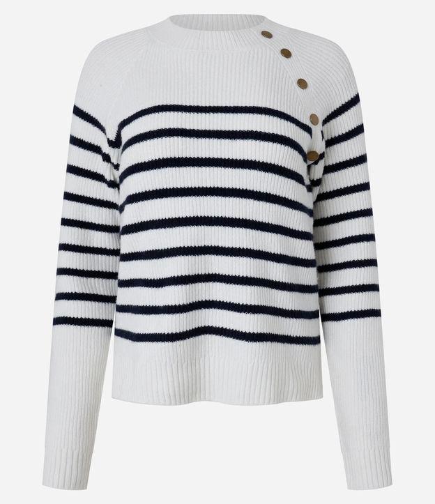 Suéter em Tricô com Botões na Cava e Estampa Listras - 1