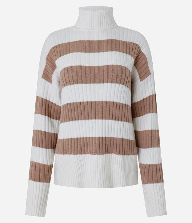 Suéter Tricô com Gola Alta e Estampa Listrada - 1