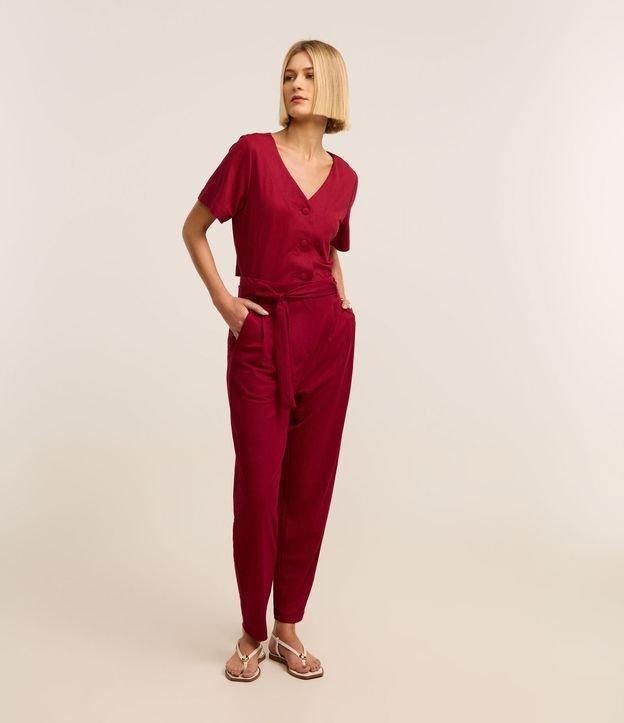 Calça Reta em Piquet com Cinto Faixa e Pregas - 2