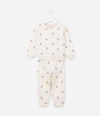 Conjunto Infantil com Bordado de Florzinhas - Tam 1 a 5 Anos