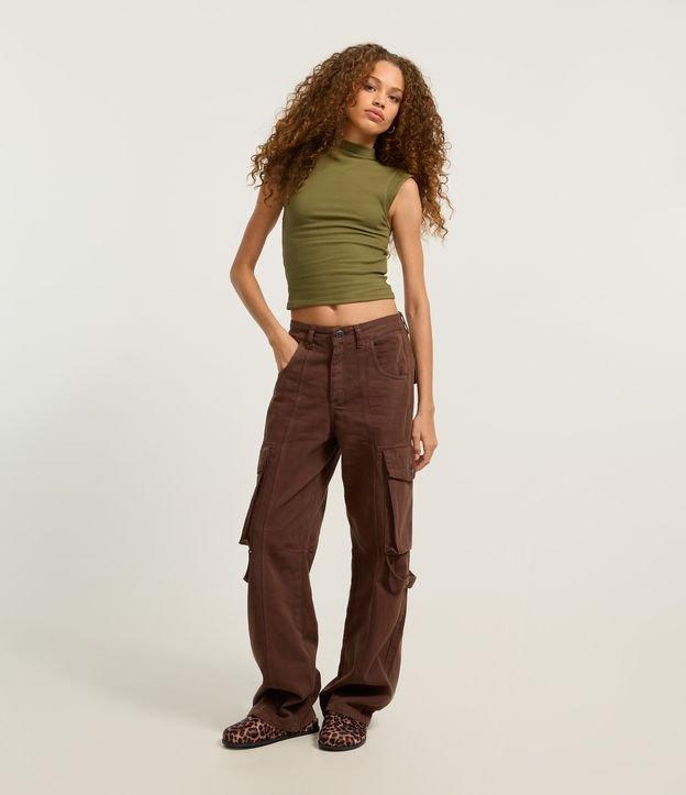Calça Reta em Jeans com Bolso Cargo - 3