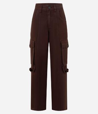 Calça Reta em Jeans com Bolso Cargo