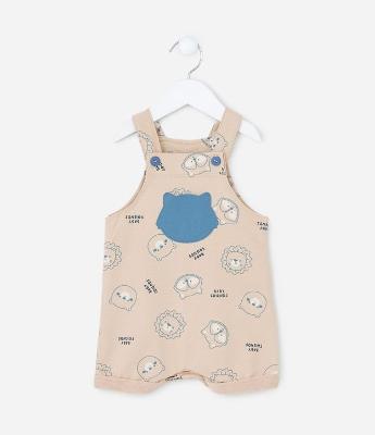 Jardineira Infantil com Bolsinho e Estampa de Bichinhos - Tam  0 a 18 meses