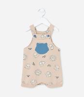 Jardineira Infantil com Bolsinho e Estampa de Bichinhos - Tam  0 a 18 meses - 1