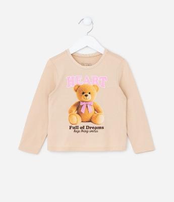 Blusa Infantil com Estampa Ursinho de Laço - Tam 1 a 6 Anos