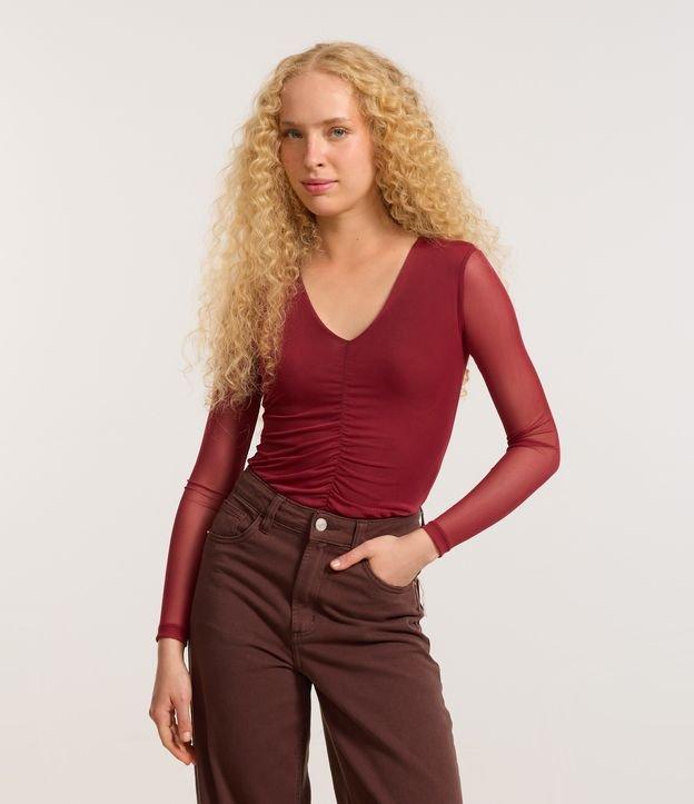 Body em Tule com Franzido Frontal e Manga Transparente - 3