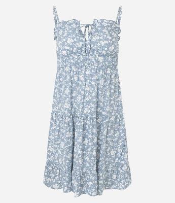 Vestido Curto Godê em Tricoline Floral Liberty
