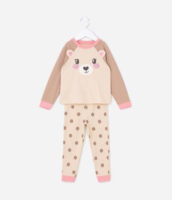 Pijama Infantil com Estampa Carinha de Urso com Orelhas - Tam 2 a 4 Anos