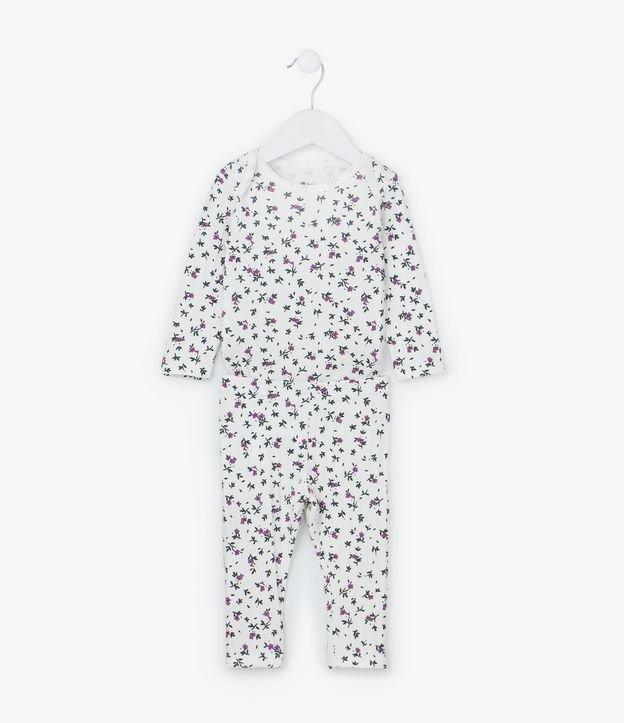 Conjunto Infantil em Ribana com Estampa Floral - Tam RN a 18 meses - 1