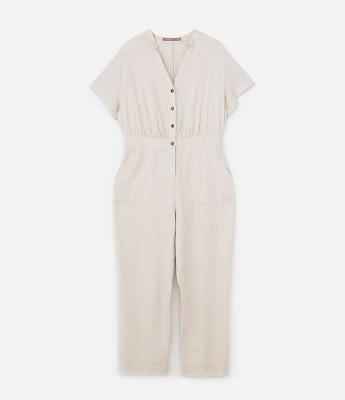 Macacão com Linho e Botões Contrastantes Curve & Plus Size