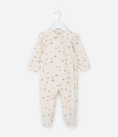 Macacão Infantil Canelado com Babados e Estampa Floral - Tam RN a 18 meses - 1