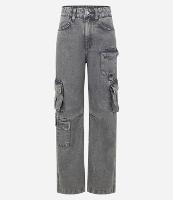 Calça Reta em Jeans com Bolsos Cargo - 1