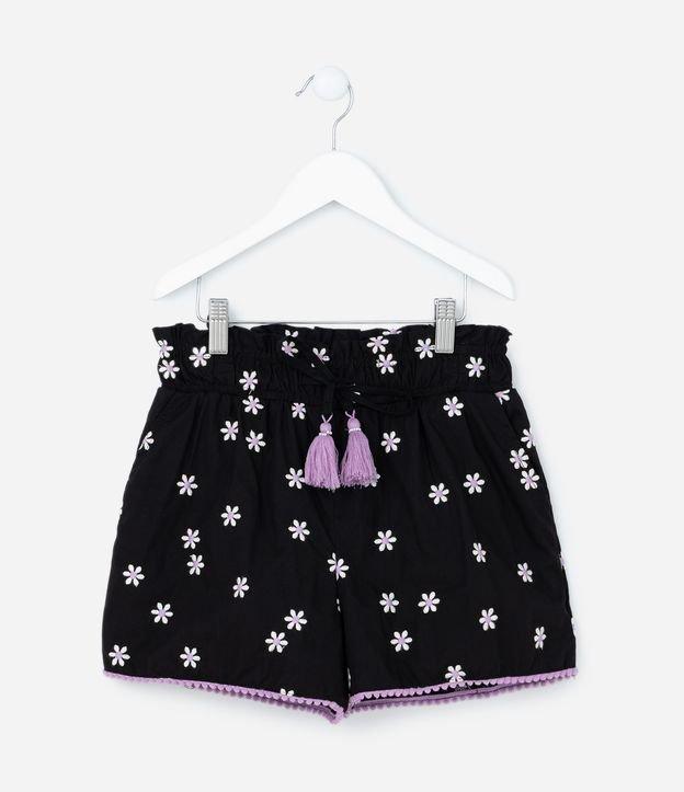 Short Clochard Infantil com Bordado de Margaridas - Tam 5 a 14 Anos - 1