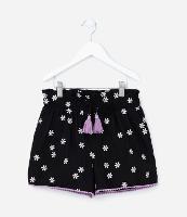 Short Clochard Infantil com Bordado de Margaridas - Tam 5 a 14 Anos - 1