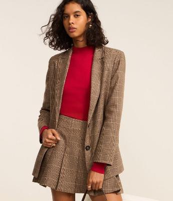 Blazer Oversized em Polivelour Xadrez Príncipe de Gales