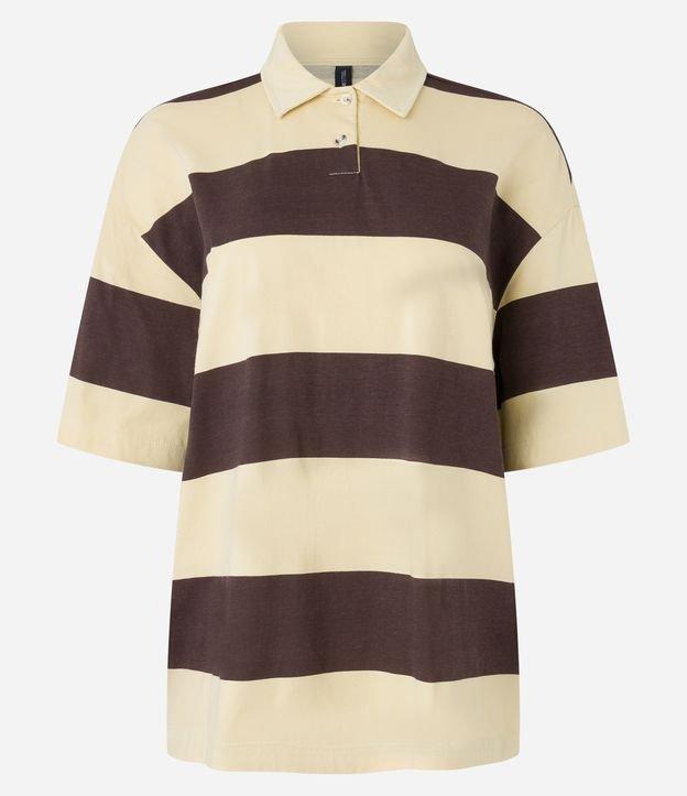 Camiseta em Algodão com Gola Polo e Listras - 1
