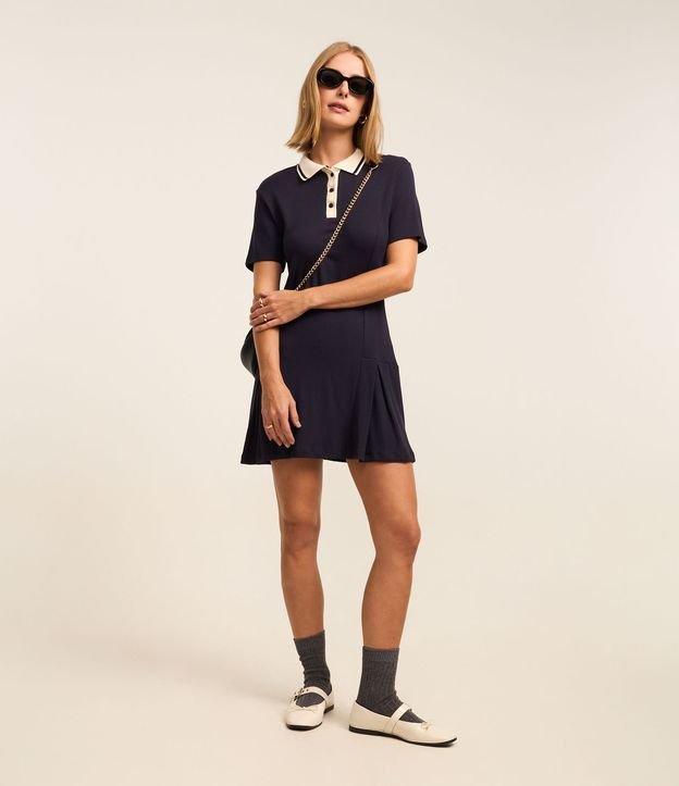 Vestido Curto em Ribana com Gola Polo Contrastante - 2