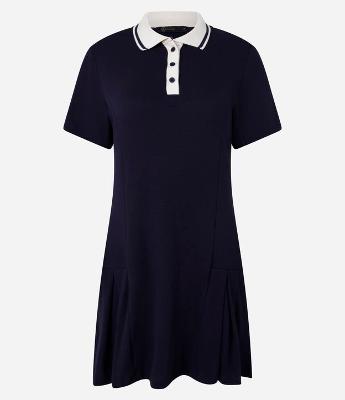 Vestido Curto em Ribana com Gola Polo Contrastante