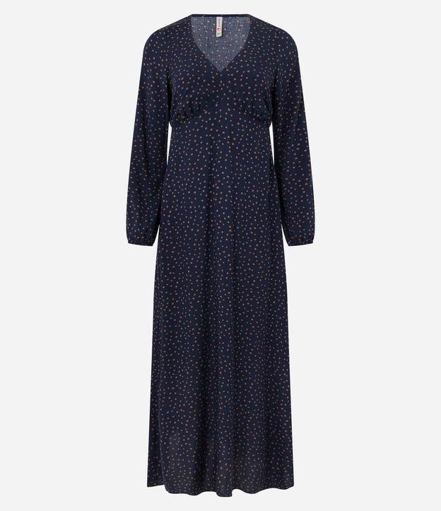 Vestido Longo em Viscose Twill com Mangas Bufantes e Estampa Poá - 1