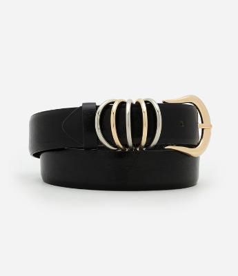 Cinto Médio em com Fivela Redonda e Mix de Argolas Bicolor