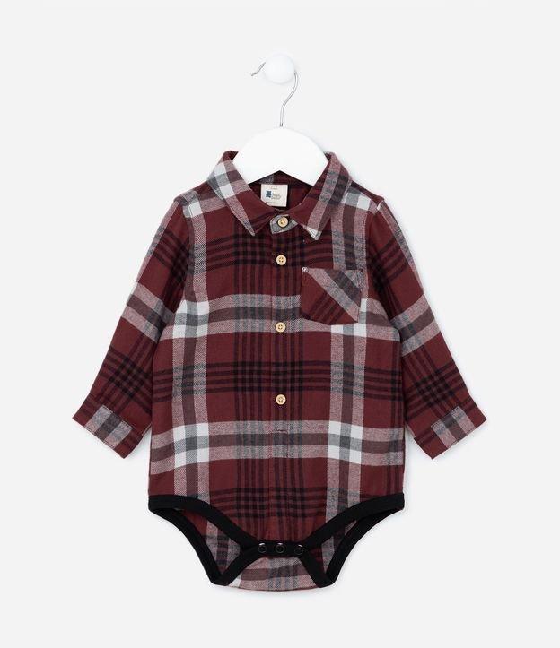 Body Infantil com Bolsinho e Estampa Xadrez - Tam RN a 12 meses - 1
