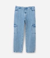 Calça Reta Jeans Marmorizado e Bolso Cargo Curve & Plus Size - 1