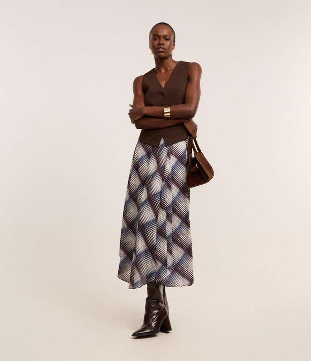 Saia Longa em Chiffon Xadrez com Efeito Degradê e Pregas - 1