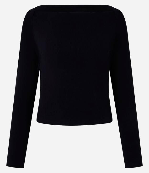 Blusa em Ribana com Decote Reto e Manga Longa - 1