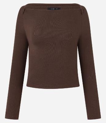 Blusa em Ribana com Decote Reto e Manga Longa