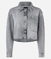 Camisa Cropped em Jeans com Barra a Fio e Bolso Deslocado - 1