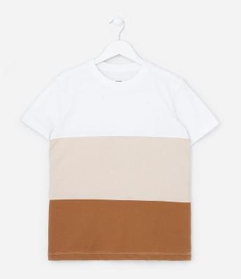 Camiseta Infantil em Malha com Blocos de Cores - Tam 5 a 14 anos