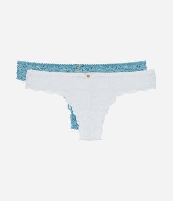 Kit 02 Calcinhas Biquíni Fio em Renda Floral