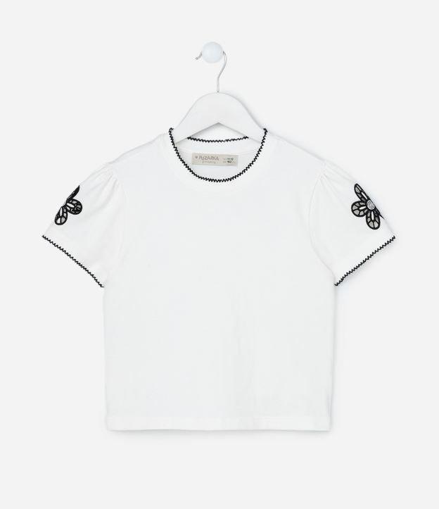 Blusa Curta Infantil com Bordado de Flor - Tam 5 a 14 Anos - 1