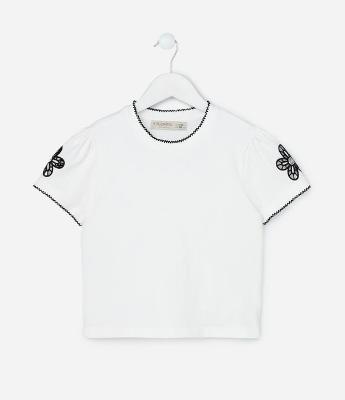 Blusa Curta Infantil com Bordado de Flor - Tam 5 a 14 Anos