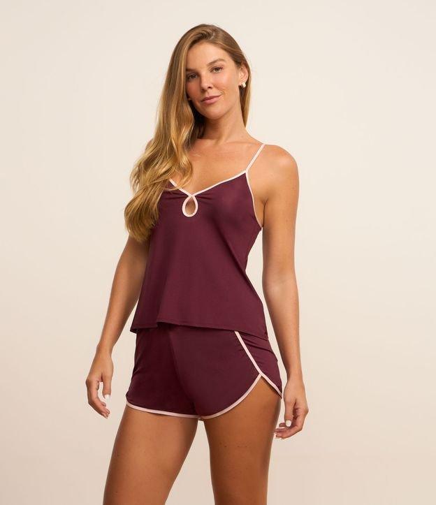 Pijama Short Doll Alcinha em Poliamida com Detalhe Vazado no Decote - 1