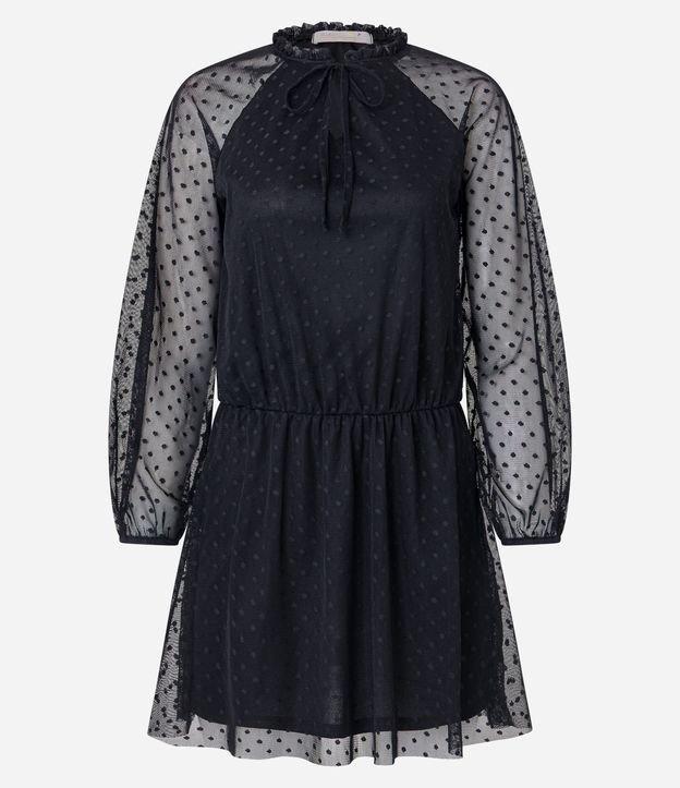 Vestido Curto em Tule em Poá com Sobreposição - 1