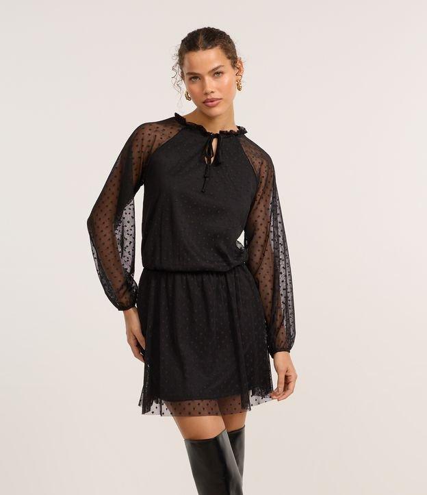 Vestido Curto em Tule em Poá com Sobreposição - 2