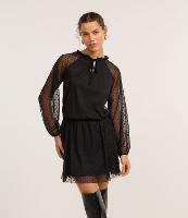 Vestido Curto em Tule em Poá com Sobreposição - 2