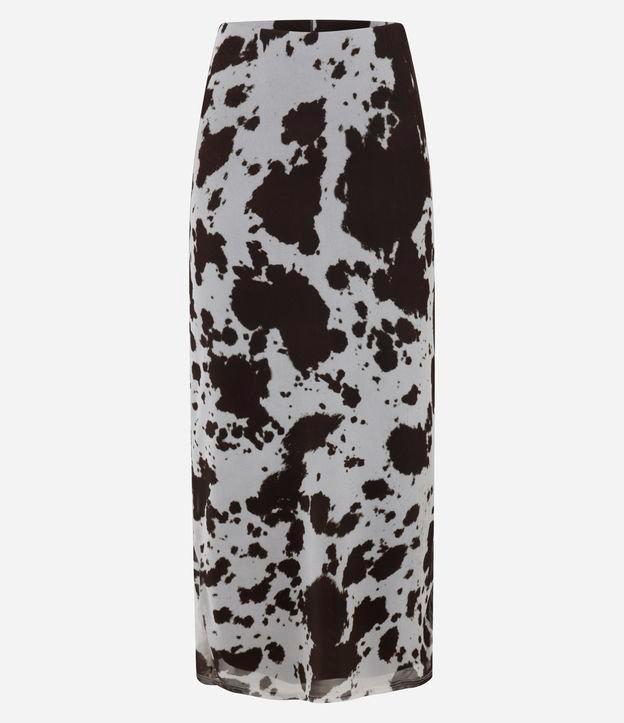 Saia Reta Longa em Tule com Estampa Animal Print Vaca - 1
