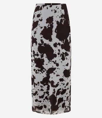 Saia Reta Longa em Tule com Estampa Animal Print Vaca