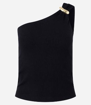 Blusa em Ribana com Um Ombro Só e Aviamento em Metal